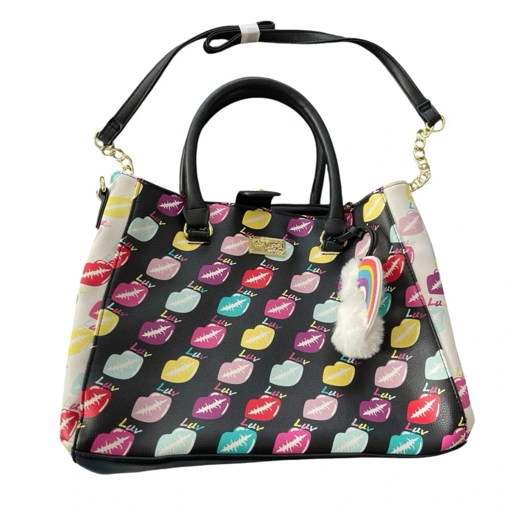 Betsey Johnson Luv Multicolor Bag Lips Kisses Crossbody Purse Cloud/Rainbow Tag - Picture 2 of 16